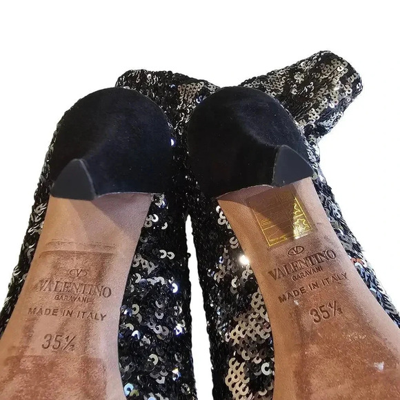 NWOT Valentino Garavani Sequin Sock Booties Nero Silver Size 35.5 (US 6) - Picture 7 of 10